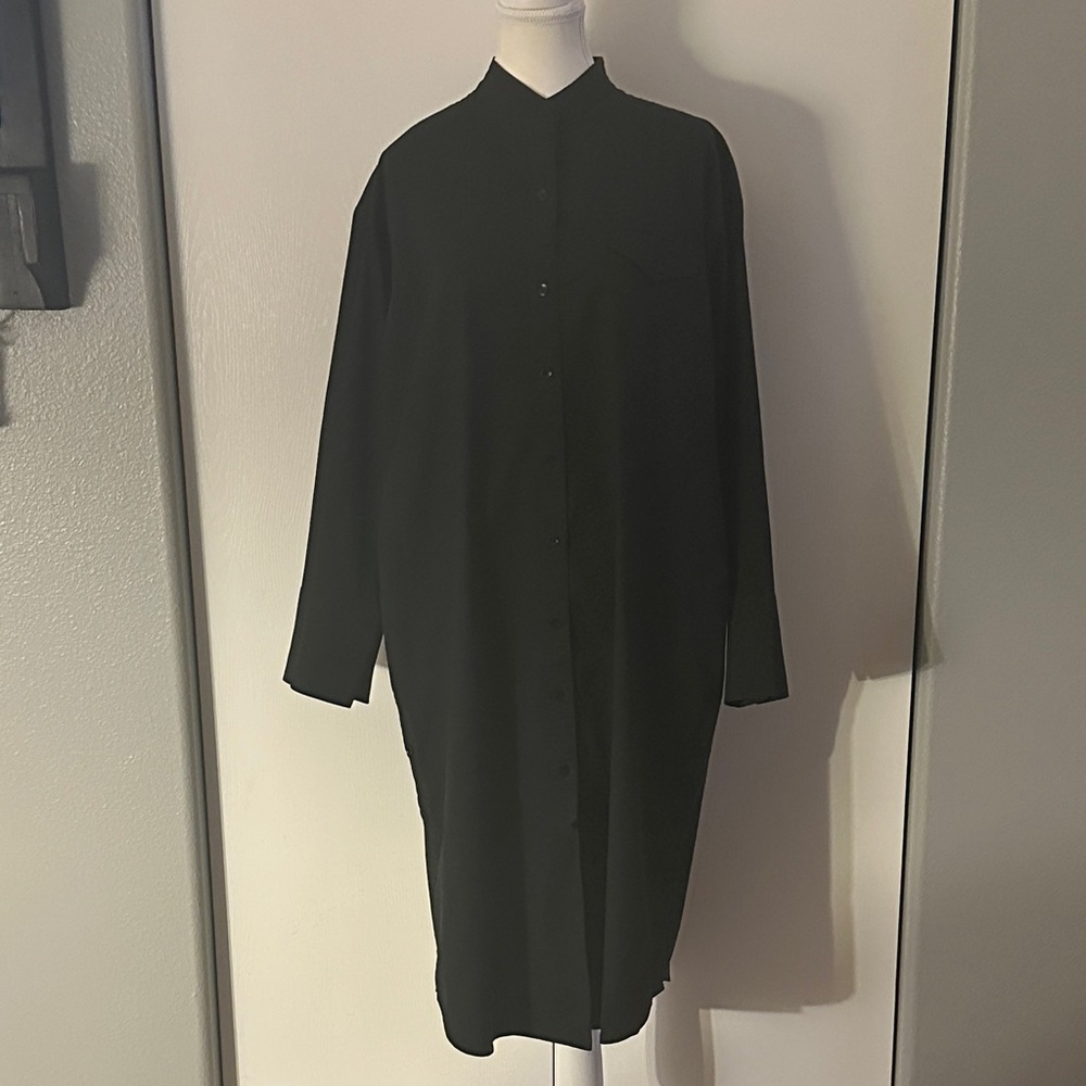 Black Long Sleeve Button-Up Dress